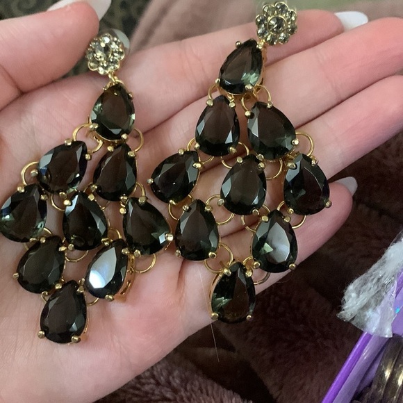 Chandelier Smoky Quartz Dangle Stud Back Earrings - Picture 4 of 4